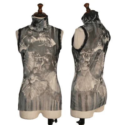 Jean Paul GAULTIER FEMME Ballerina Print Mesh Turtleneck Sleeveless Top