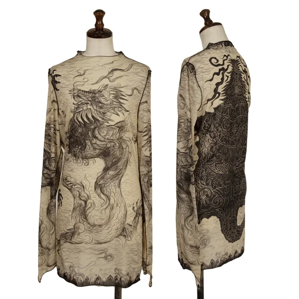 Jean Paul GAULTIER FEMME Dragon Drawing Print Tops Beige,Black S-M K-174024_001