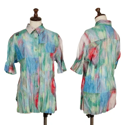 ISSEY MIYAKE WHITE LABEL Colorful Pleated Short Sleeve Shirt