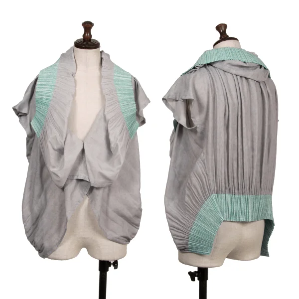 ISSEY MIYAKE Crinkle Pleats Floral Print Bolero Grey,,Green 2 K-174029_001