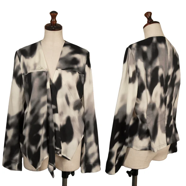 ISSEY MIYAKE Tencell Printed Wrap Jacket Black,White 2 K-174033_001