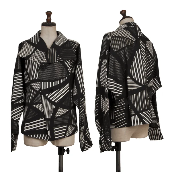 ISSEY MIYAKE Striped Polyurethane Print Jacket Black,White 2 K-174036_001