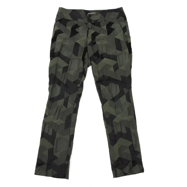ISSEY MIYAKE Nylon Poly Geometric Jacquard Pants Green,Black 2 K-174041_001