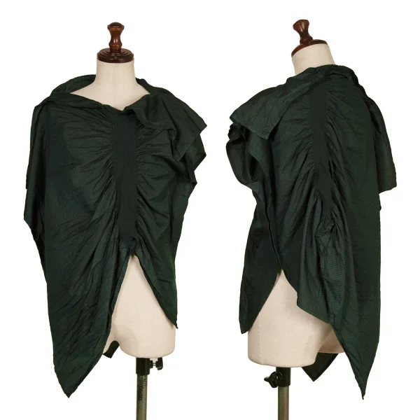 ISSEY MIYAKE FETE A-POC INSIDE Dyed Nylon Poly Asymmetric Gather Top Dark Green 2 K-174043_001