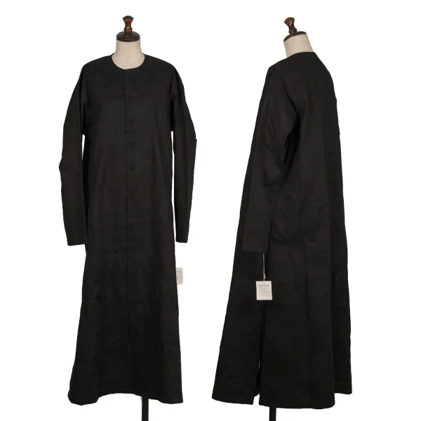 ASHA BY MDS Cotton Graphic Embroidered Collarless Long Shirt Dress Black M K-174053_001