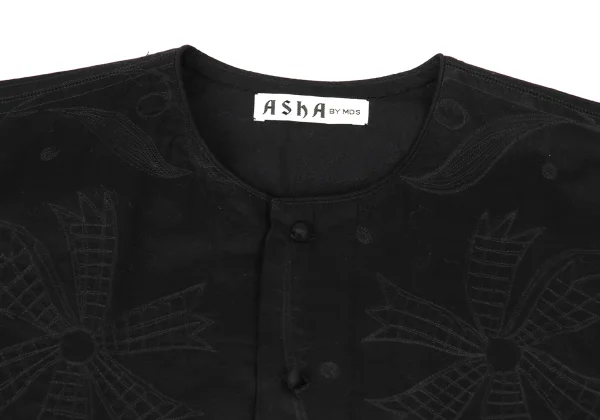 ASHA BY MDS Cotton Graphic Embroidered Collarless Long Shirt Dress K-174053_004
