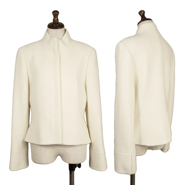 La Mode BALENCIAGA Wool Loop Tweed Stand Collar Jacket White 40 K-174064_001