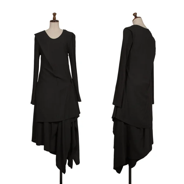 Ground Y Mixed Material Layered Drape Dress Black 1 K-174087_001