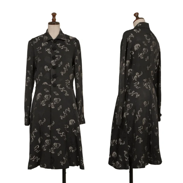 Jean Paul GAULTIER FEMME Rayon Blend Minotaur Jacquard Long Jacket Black,Silver 40 K-174088_001