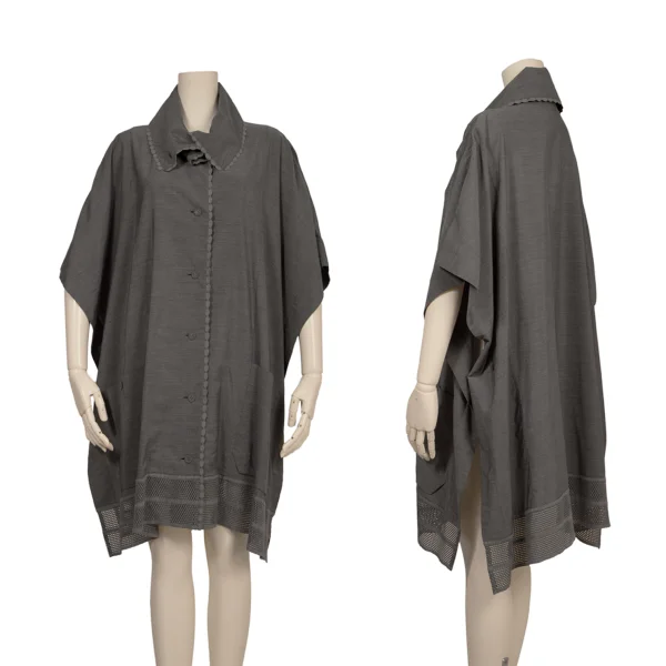 ISSEY MIYAKE HaaT Rayon Blend Knit Trim Cape Grey 2 K-174089_001