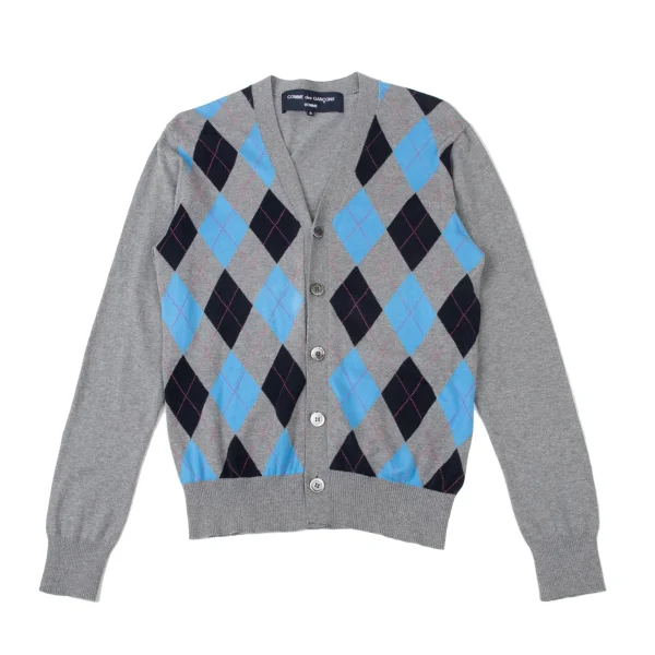 COMME des GARCONS HOMME Argyle Cotton Knit Cardigan Grey,Sky blue,Black S K-174090_001