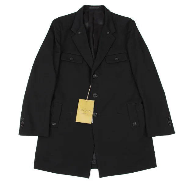 Yohji Yamamoto POUR HOMME Wool Gabardine Design Collar Long Jacket Black 3 K-174095_001