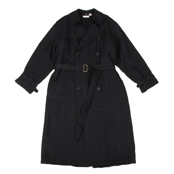 GIORGIO ARMANI Wrinkled Nylon Padded Trench Coat Black 38 K-174097_001