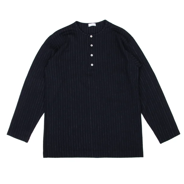 COMME des GARCONS HOMME Wool Striped Henry Neck Knit Top Navy S-M K-174105_001