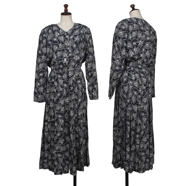 yoshie inaba Folding Fan Printed Silk Dress Navy 9 K-174128_001