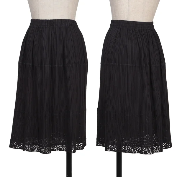 ISSEY MIYAKE Hem Cutting Mesh Switching Pleated Skirt Black L K-174131_001