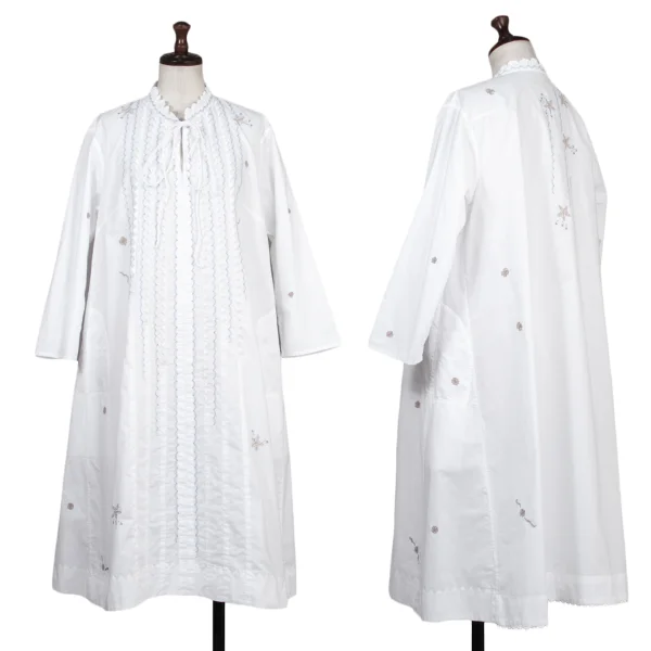ISSEY MIYAKE HaaT Zigzag Embroidery Cord Neck Skipper Dress White 2 K-174143_001