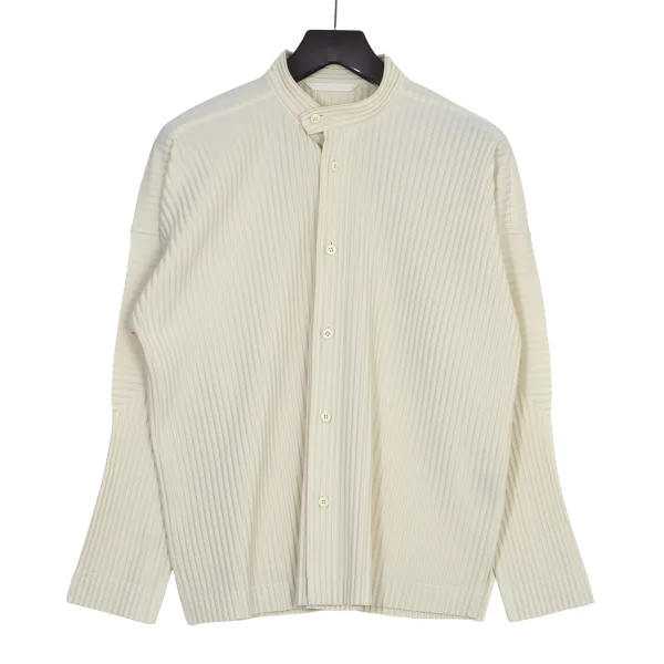 HOMME PLISSE ISSEY MIYAKE Pleated Band Collar Shirt Ivory 2 K-174145_001