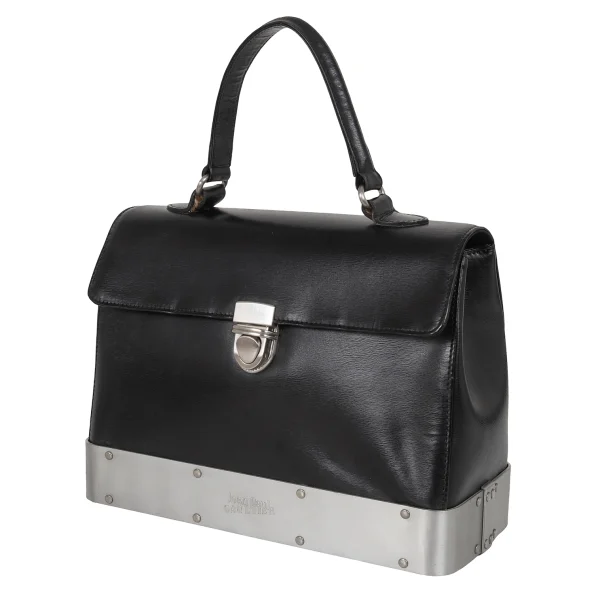 Jean Paul GAULTIER Metal Plate Leather Hand Bag Black  K-174154_001