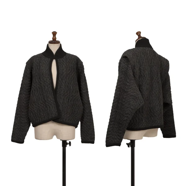 ISSEY MIYAKE Wool Blend Wave Weave Buttonless Dolman Knit Jacket Charcoal S-M K-174160_001