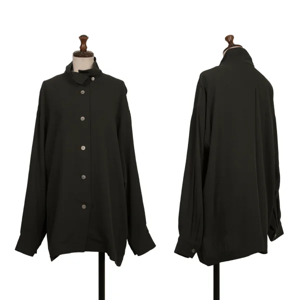 ISSEY MIYAKE PERMANENTE Cotton Silk Stand-collar Shirt Black M K-174168_001