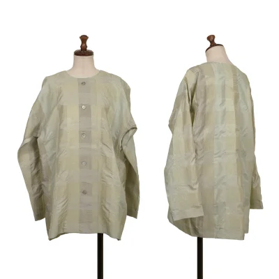 ISSEY MIYAKE PERMANENTE Silk Glitter Check Weave Collarless Blouse