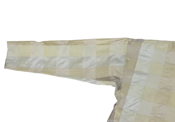 ISSEY MIYAKE PERMANENTE Silk Glitter Check Weave Collarless Blouse K-174169_005