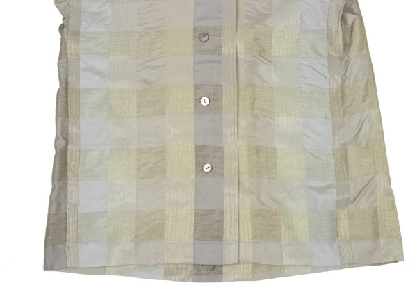 ISSEY MIYAKE PERMANENTE Silk Glitter Check Weave Collarless Blouse K-174169_007