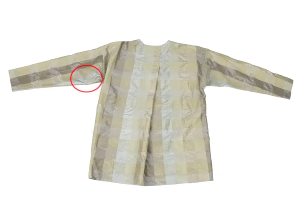ISSEY MIYAKE PERMANENTE Silk Glitter Check Weave Collarless Blouse K-174169_011