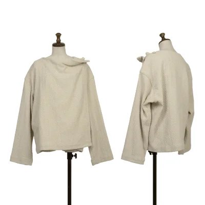 ISSEY MIYAKE PERMANENTE Silk Blend Design Weave Collarless Wrap Jacket