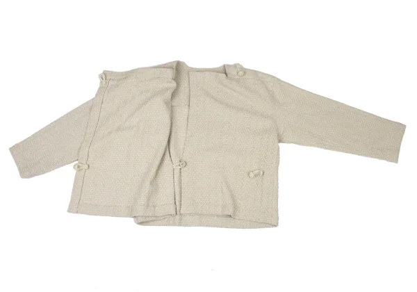 ISSEY MIYAKE PERMANENTE Silk Blend Design Weave Collarless Wrap Jacket K-174171_011