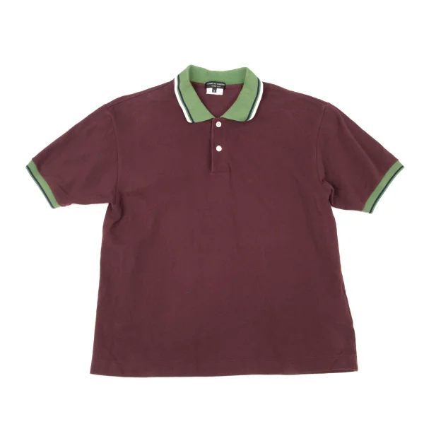 OMME des GARCONS HOMME PLUS Ribbed Cotton Linen Piqué Polo Shirt Bordeaux M K-174178_001