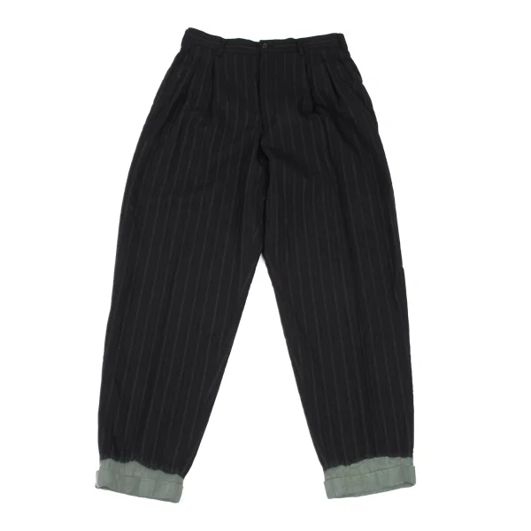 COMME des GARCONS HOMME PLUS Bleached Hem Wool Stripe Twu Tuck Pants Black,Green S K-174181_001