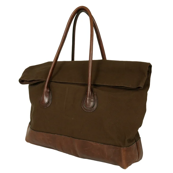 LIMI feu Leather Switching Canvas Tote Bag Khaki  K-174191_001
