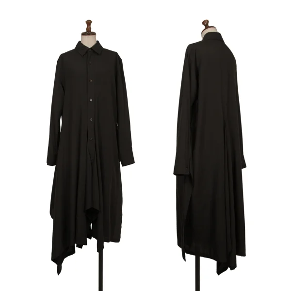 Yohji Yamamoto collections Draped Hem Long Shirt Dress Black 1 K-174213_001