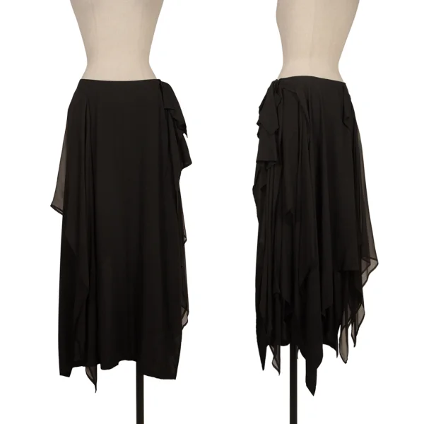Yohji Yamamoto FEMME Sheer Panel Draped Skirt Black 1 K-174215_001
