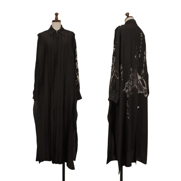 Yohji Yamamoto FEMME Seigo Matsuoka Poem Print Pleated Shirt Dress Black 1 K-174216_001