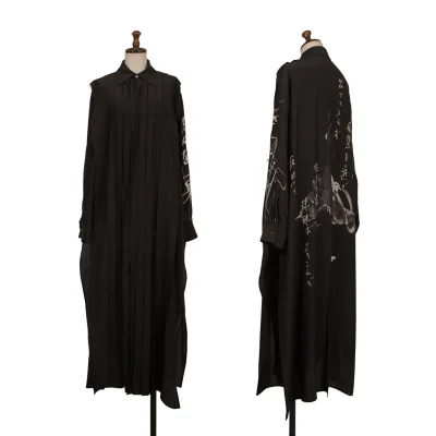 Yohji Yamamoto FEMME Seigo Matsuoka Poem Print Pleated Shirt Dress