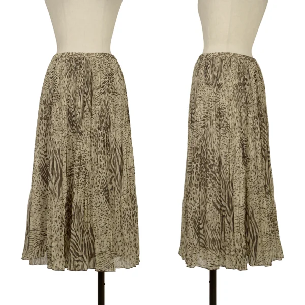 K OF KRIZIA Animal Printed Pleats Skirt Beige 40 K-174224_001