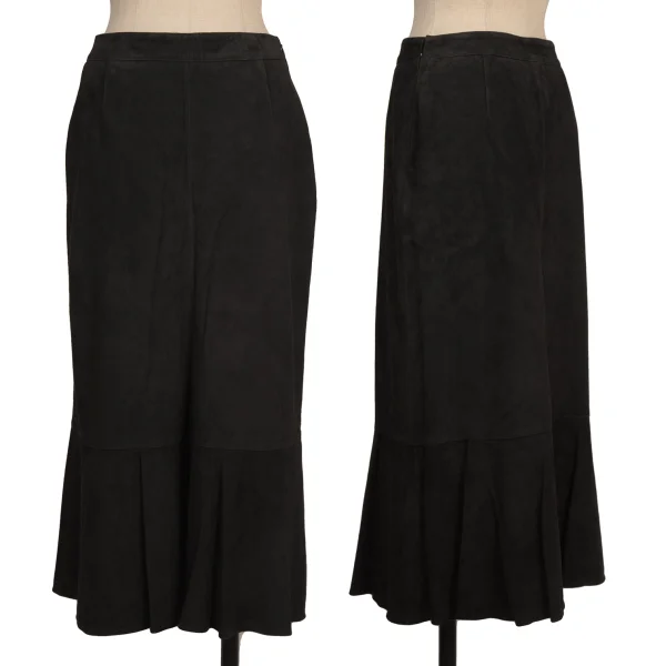 K OF KRIZIA Lambskin Suede Skirt Black 40 K-174231_001