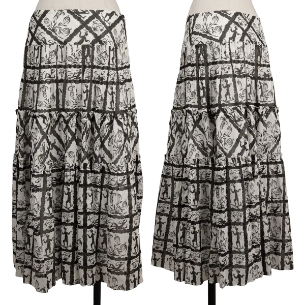LaPeriode yoshie inaba Cotton Printed Tiered Skirt White,Black 3 K-174233_001