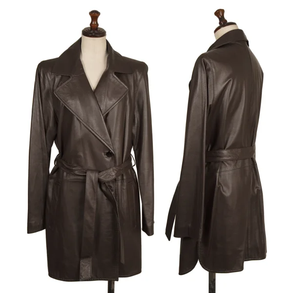 pierre cardin Lamb Leather Belted Coat Brown 9 K-174237_001