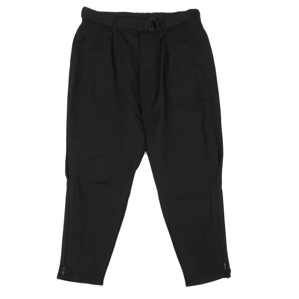 Y's Wool Gabardine Belted Hem Zipper Dropped Crotch Pants Black 2 K-174242_001