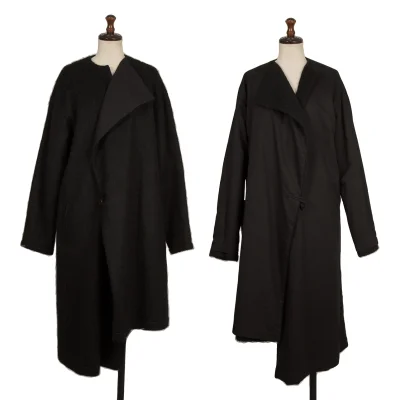 Y's Mohair Blend Wool Reversible Collarless Coat