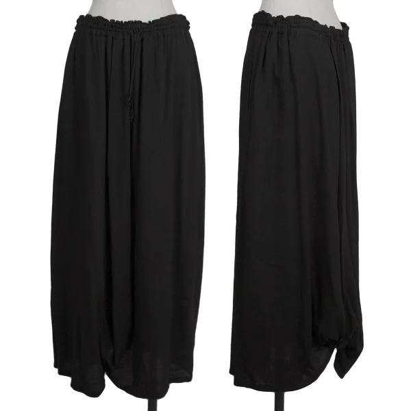 Y's Linen Rayon Draped Design Skirt Black 2 K-174245_001