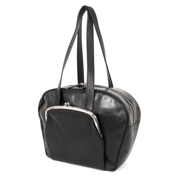 Yohji Yamamoto NOIR Cow Leather Clasp Docking Handbag Black  K-174251_001