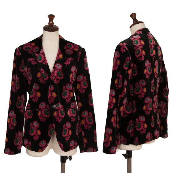 COMME des GARCONS Floral Sailor-Collar Velour Jacket Black,Pink S K-174284_001