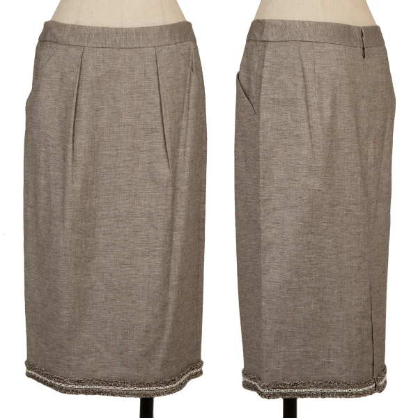 yoshie inaba Linen Rayon Chain Fringe Taping Skirt Brown 9 K-174298_001