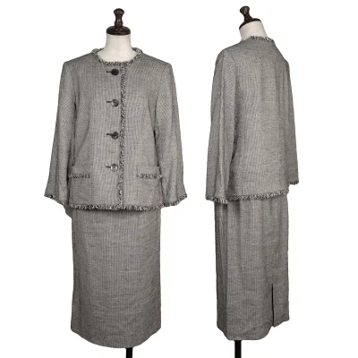yoshie inaba Linen Blend Fringe Trim Jacket & Skirt