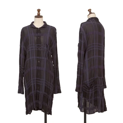 Y's Sheer Plaid Switching Slit Stand-collar Shirt